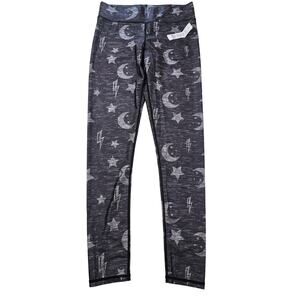 $98 TEREZ Black Leggings M Gym Training Yoga Moon and Stars NWT silver whimsical